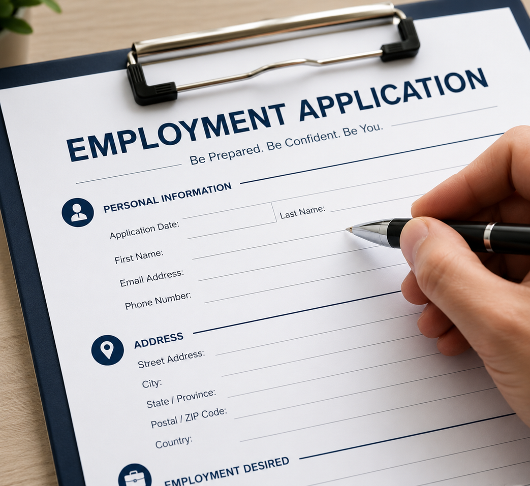 Candidate preparing job application documents with consultant
